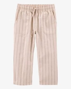 Toddler Striped Pull-On Cotton Pants - Tan